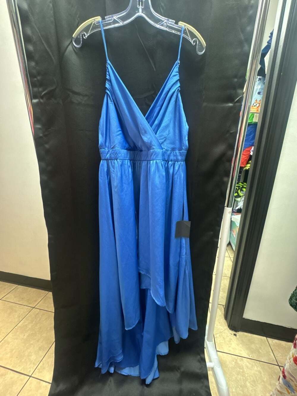 Lulus Sweep Me Off My Feet Blue Surplice High-Low Satin Maxi Dress